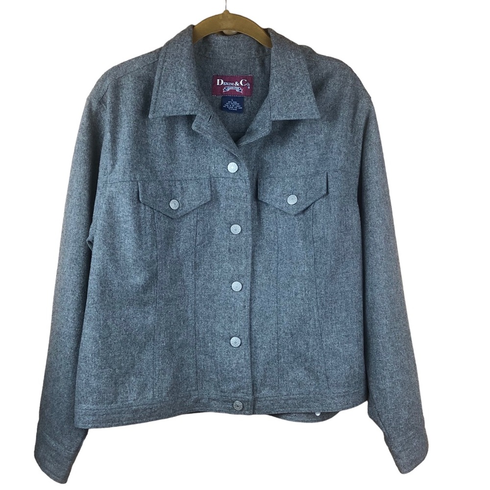 Wool Button Down Grey Jacket Coat Women's Large
